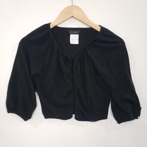 B Smart Black Open Front Bolero Shrug 3/4 Puff Sleeve Cropped Cardigan Coquette